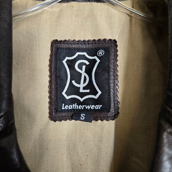 Vintage Leather Jacket Size S Brown 90's Going Out Capsule Wardrobe Classic - Picture 13 of 15